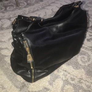 Black leather handbag